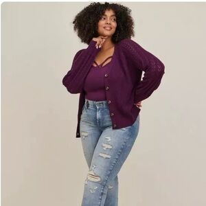 Torrid pointelle balloon sleeve cardigan sweater berry / purple size 4 4x 4xl